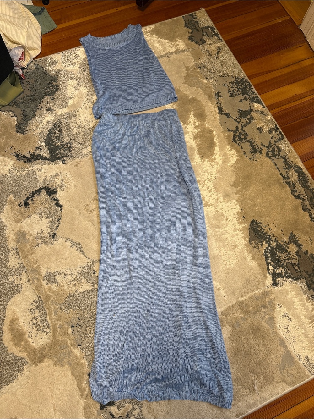 Blue Knit Maxi Skirt - Women's Casual Ribbed Style